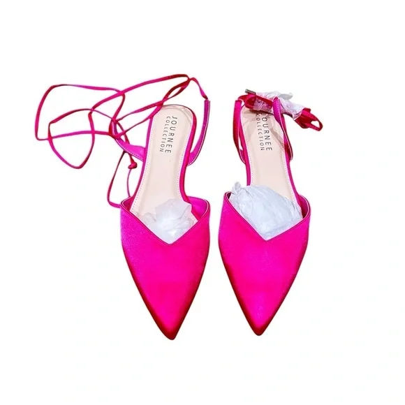 Nwot Journee Collection Theia Fuchsia pink Satin Sandals cushioned flat size 11 - Picture 3 of 15